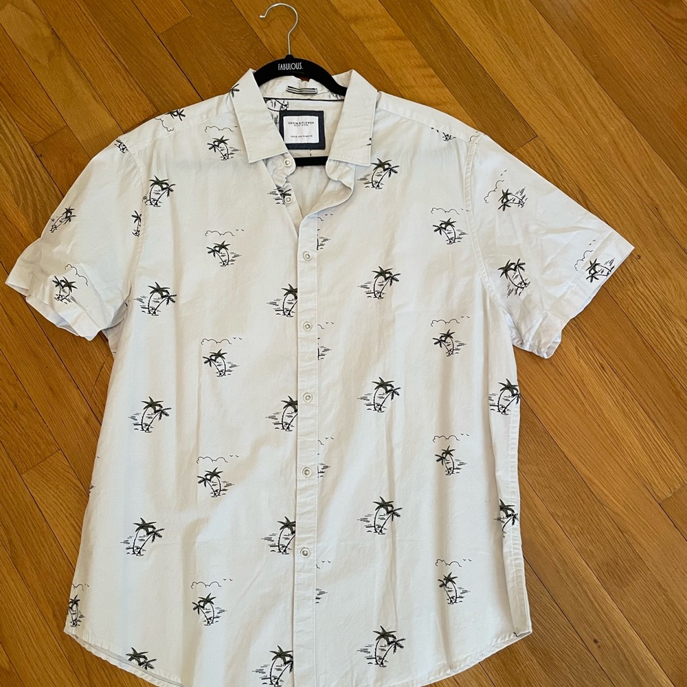 Denim Flower Short Sleeve Button Up - Never worn